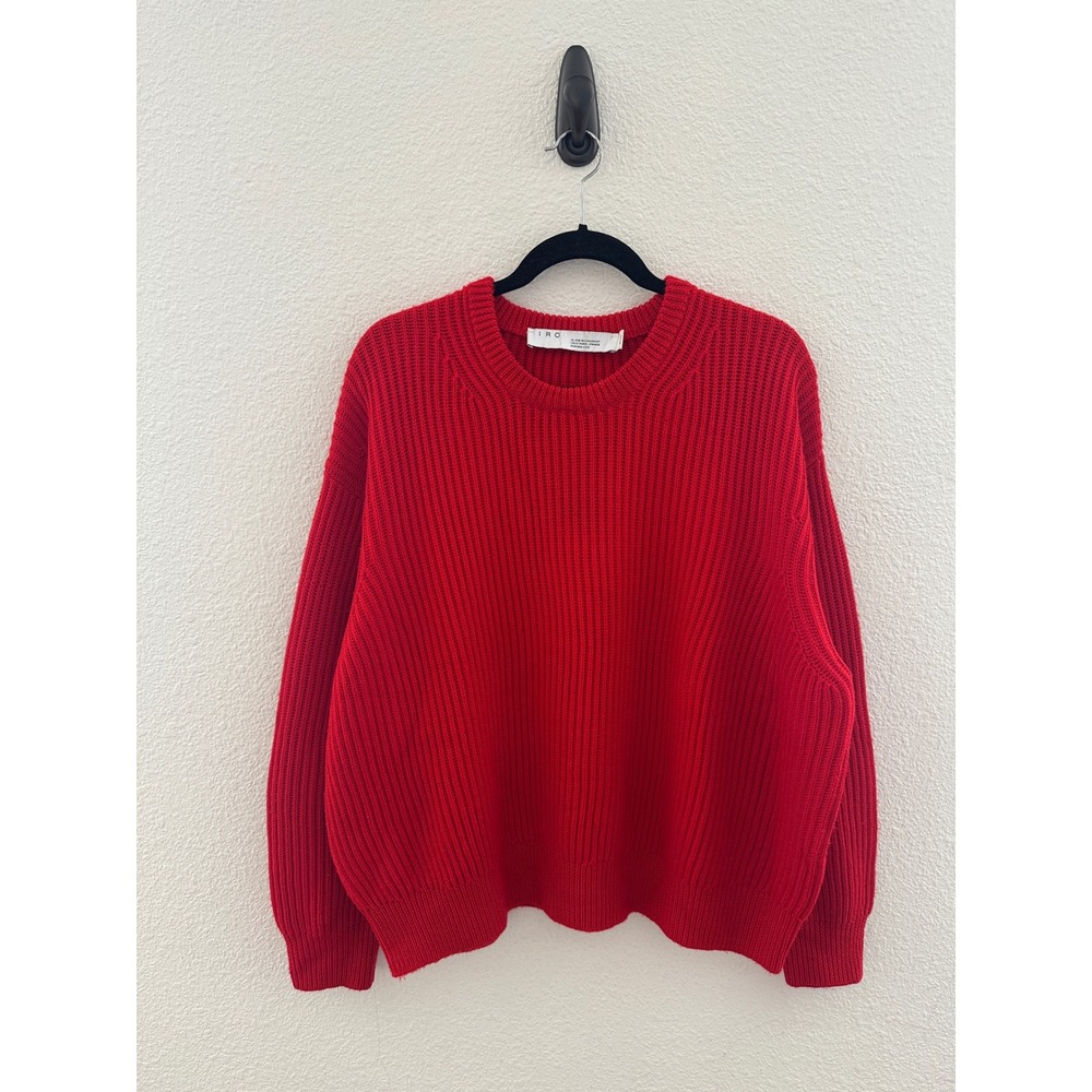 IRO Red Esquisse Ribbed Knit 100% Wool Pullover Sweater Minimalist Fall Medium